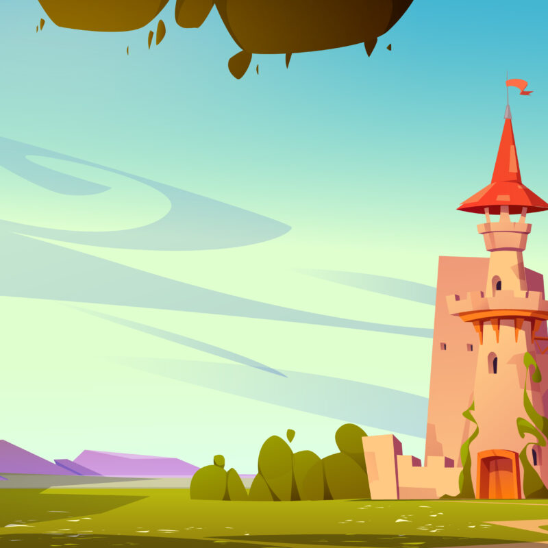 a panoramic view of a cartoon castle