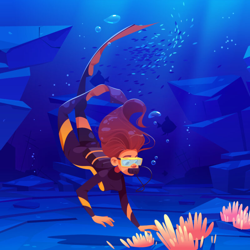women scuba diving