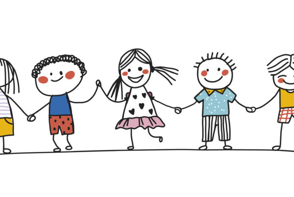 stick figures children holding hands