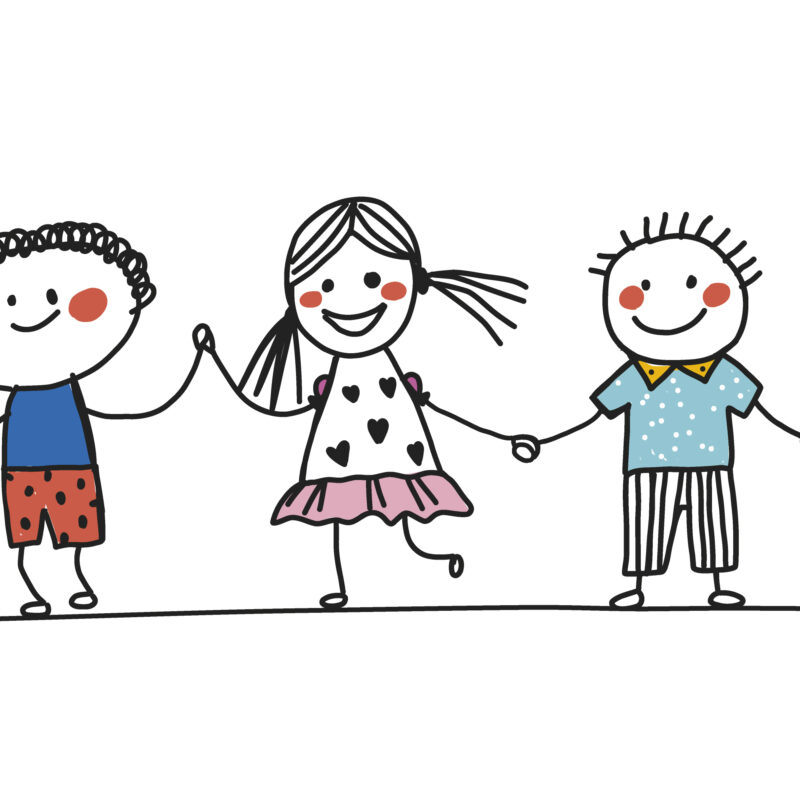 stick figures children holding hands