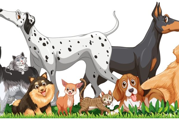 a cartoon picture of different types of dogs