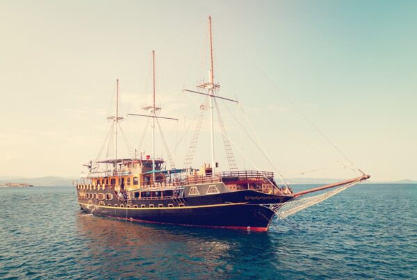 Old sail boat in the ocean