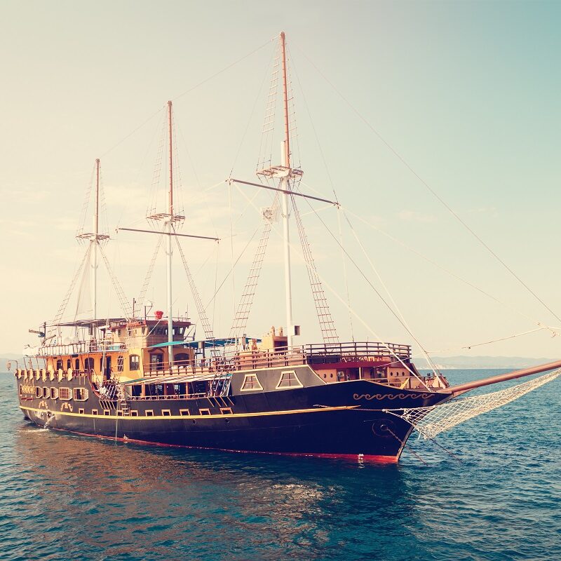 Old sail boat in the ocean