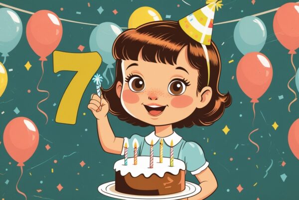 7 year old cartoon of a birthday party