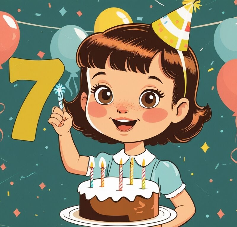 7 year old cartoon of a birthday party