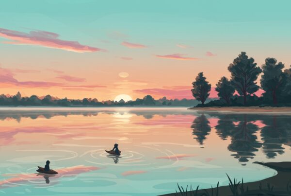 A calm serene lake at sunrise