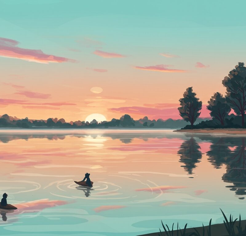 A calm serene lake at sunrise