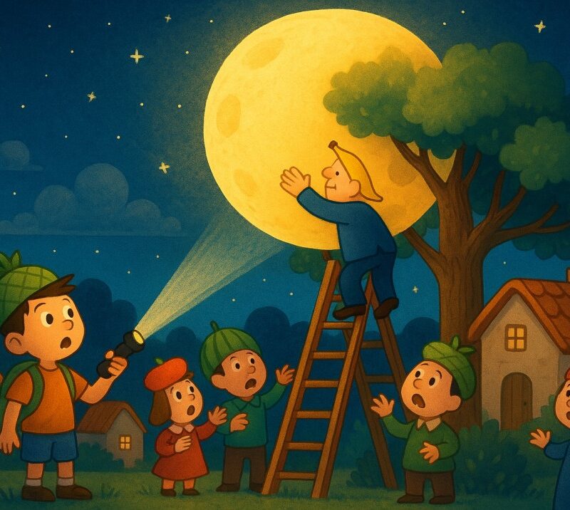 a bunch of children looking at the moon