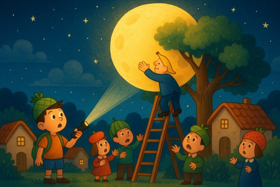 a bunch of children looking at the moon
